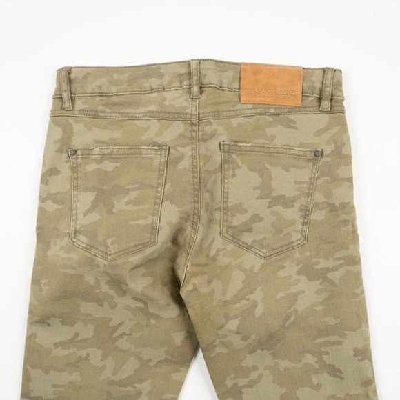 ZARA Basic Denim army green camo print distressed skinny jeans size 2 - Picture 8 of 10